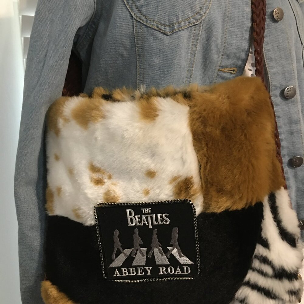 The Beatles Shoulder Purse = Handmade Leather & Faux Fur